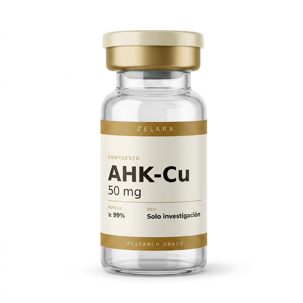 Vial liofilizado 50 mg de AHK-Cu 50 mg — complejo de cobre estudiado en señalización folicular y mecanismos de mantenimiento de la matriz dérmica