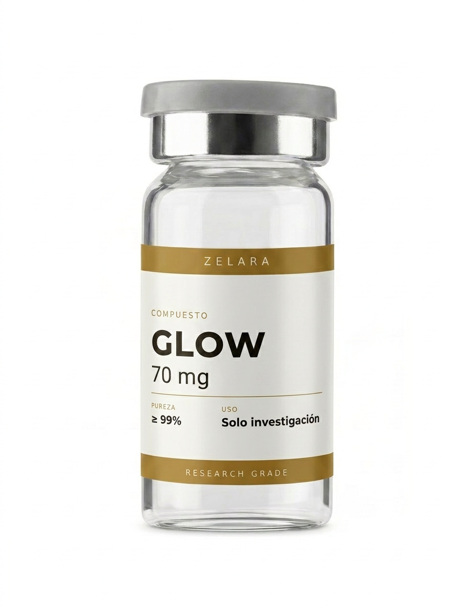 Vial liofilizado 70 mg de GLOW 70 mg — blend multicomponente formulado para investigación de renovación dérmica y matriz extracelular