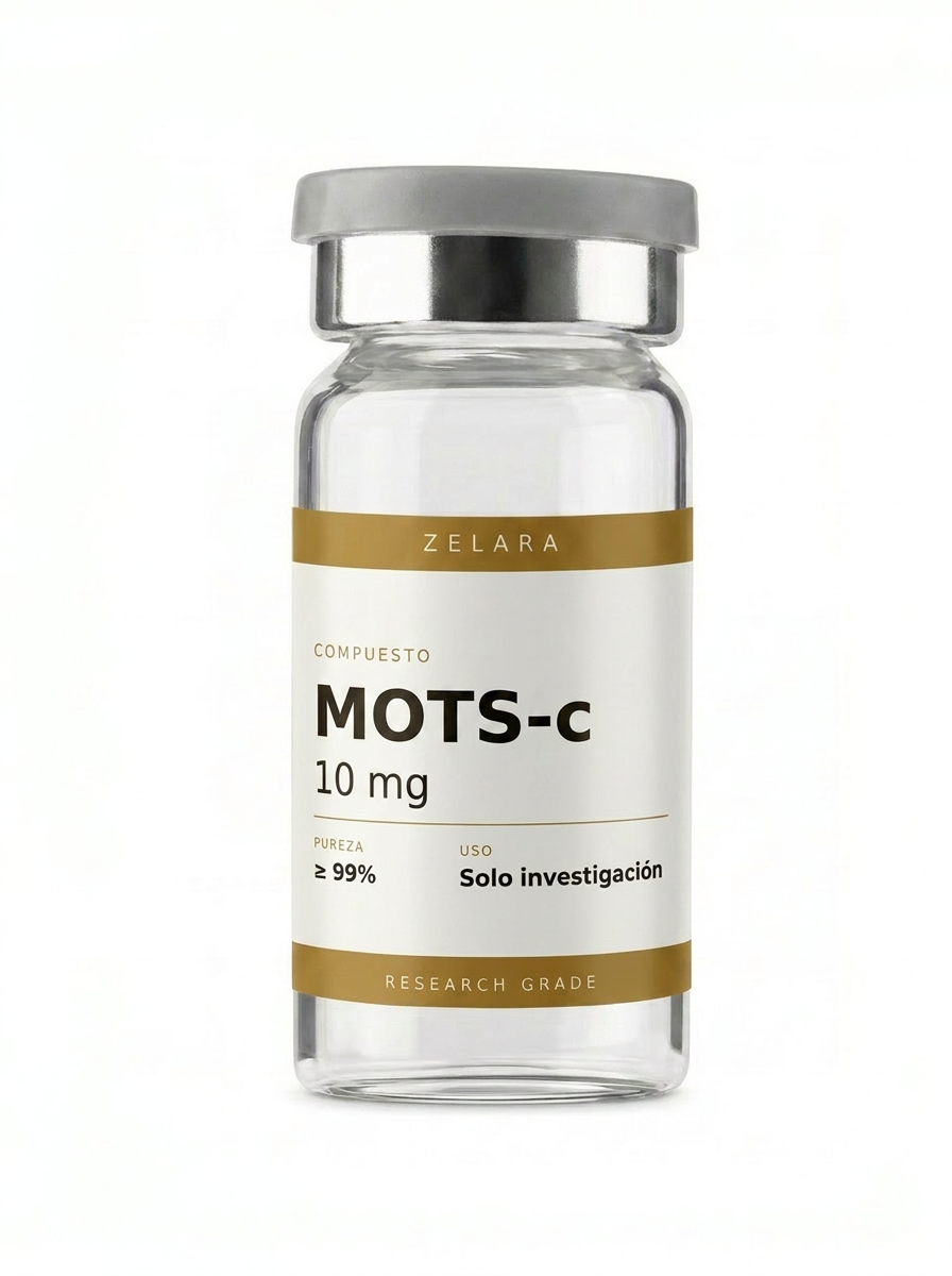 Vial liofilizado 10 mg de MOTS-c 10 mg — péptido codificado por adn mitocondrial investigado en homeostasis energética y señalización metabólica