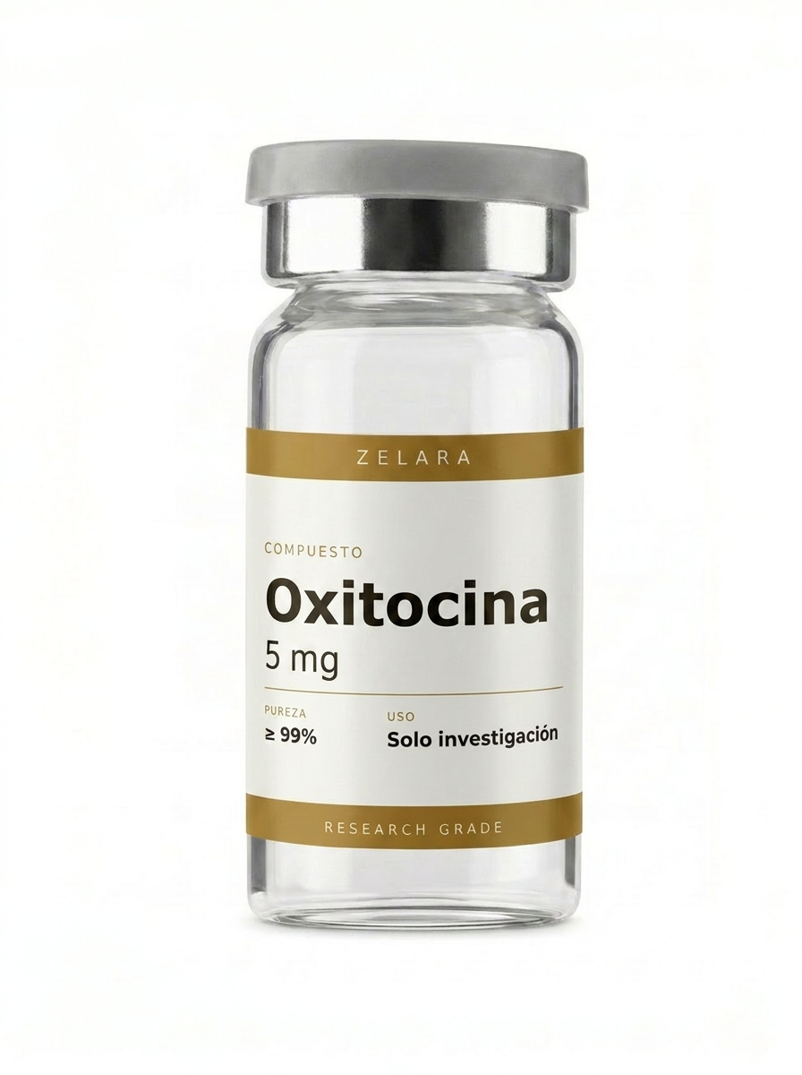 Vial liofilizado 5 mg de Oxitocina 5 mg — nonapéptido investigado en señalización neuroendocrina