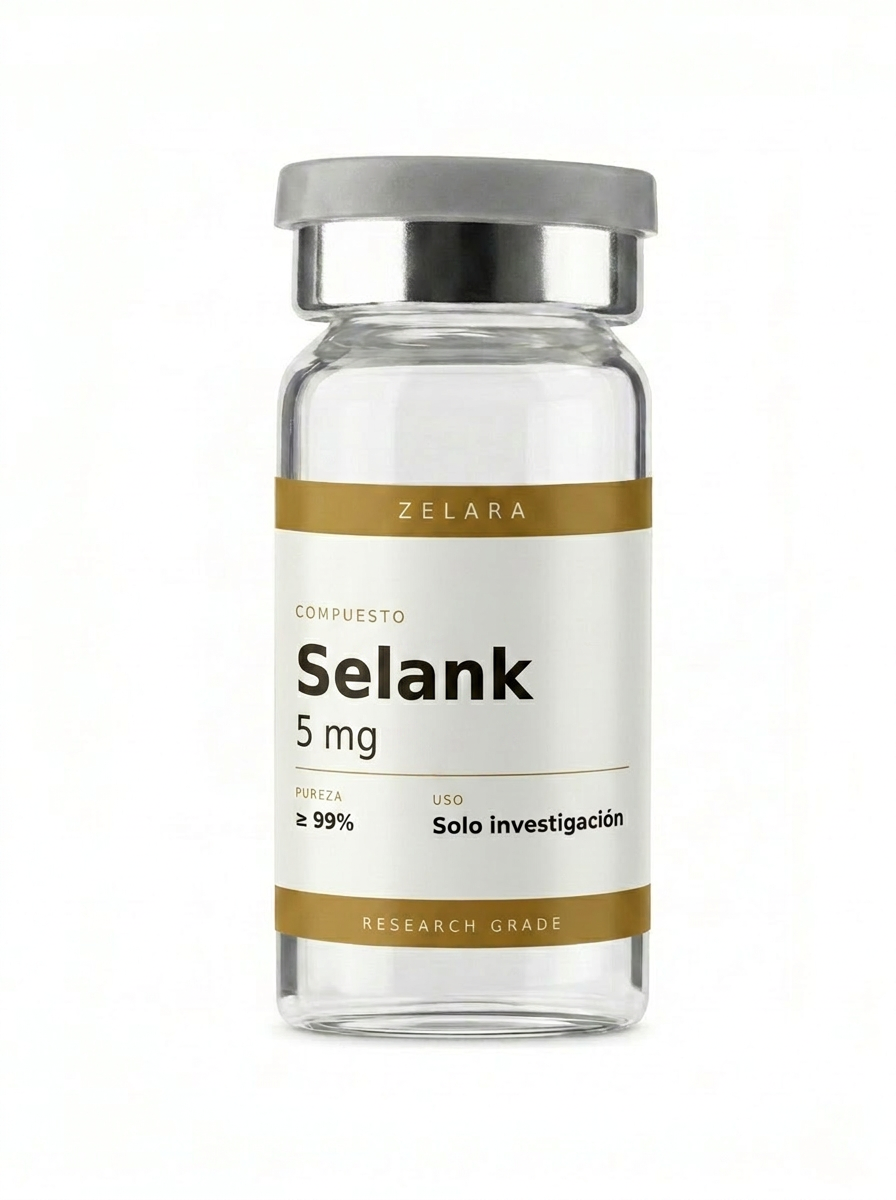 Vial liofilizado 5 mg de Selank 5 mg — heptapéptido sintético investigado en neuroseñalización