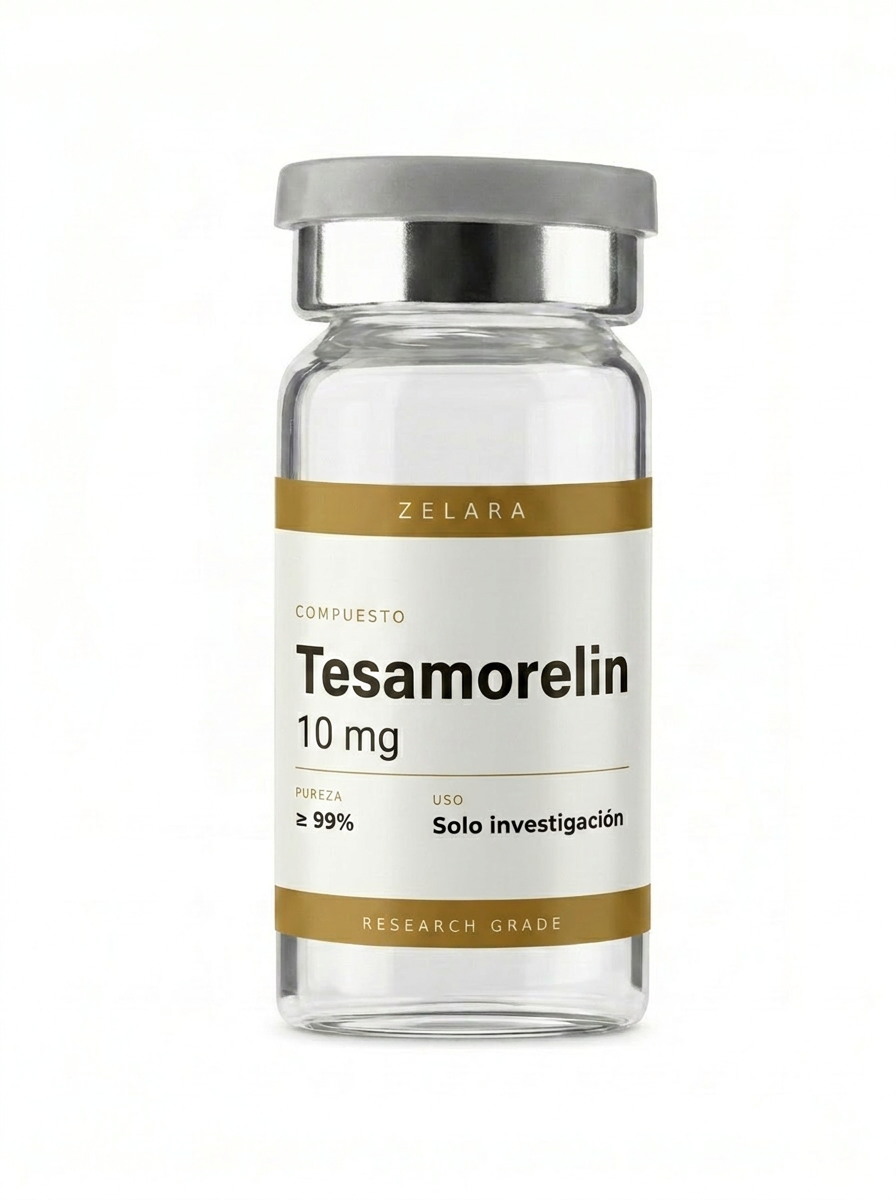 Vial liofilizado de Tesamorelin 10mg - Análogo GHRH para investigación en reducción de grasa visceral
