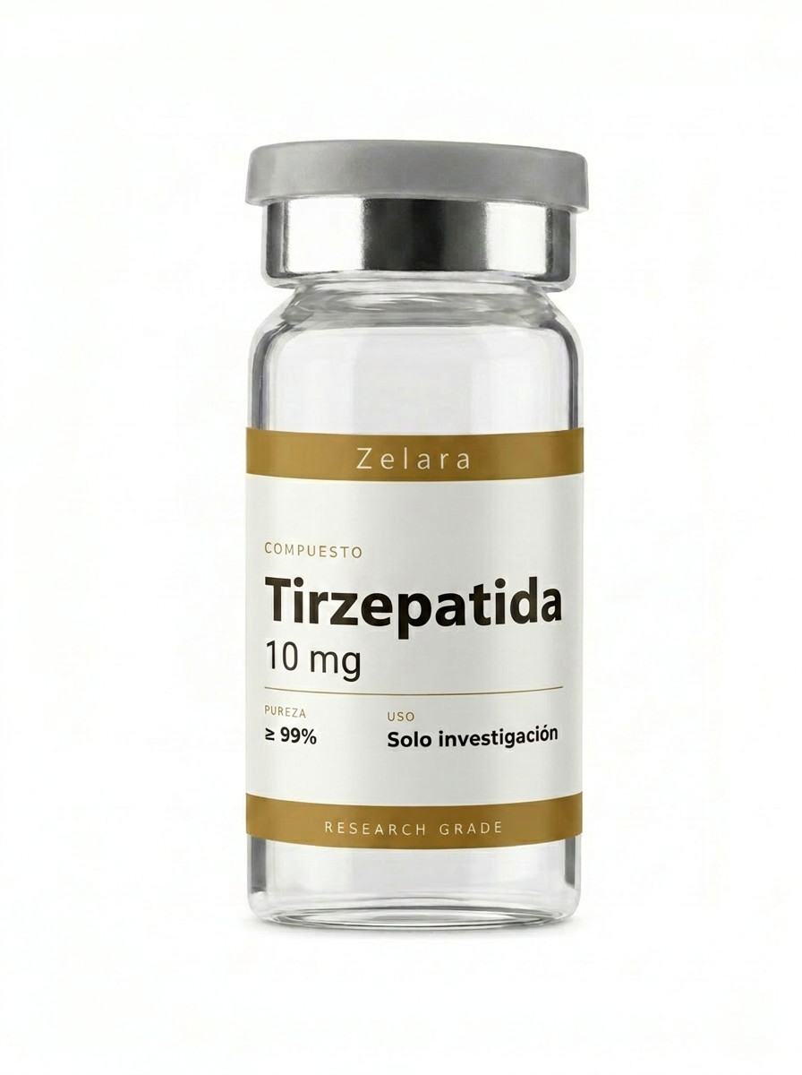 Vial liofilizado de Tirzepatida - Péptido doble agonista GLP-1/GIP para investigación metabólica